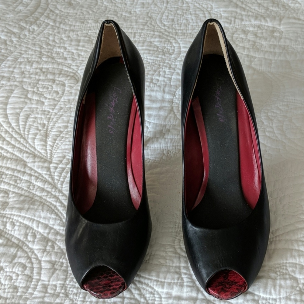 platform snake heel peeptoe pumps